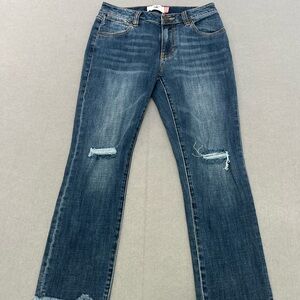 CAbi Cropped High Rise Straight Jeans Size 4 Raw Hem Distressed